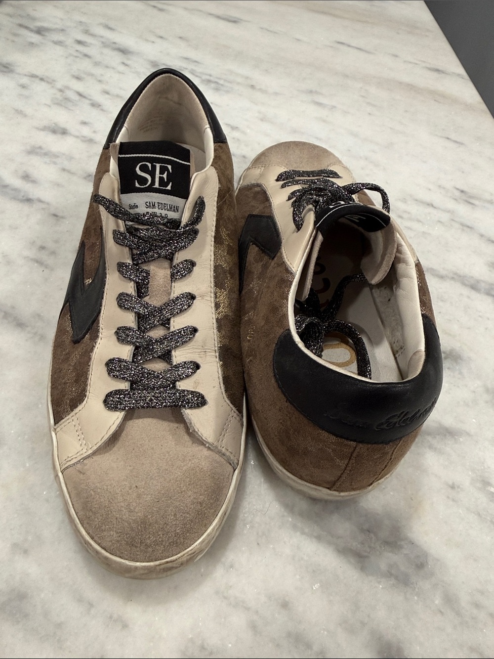 Sam Edelman Womens Brown & Cream Suede Sneaker